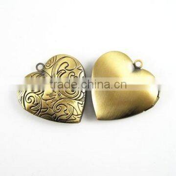 27mm vintage style antiqued bronze flower engraved heart shape photo locket pendant charm DIY supplies 1131005