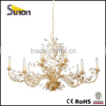 SD0640-8+4 factory prices wrought Iron gold foil color chandelier with clear crystal decorative living room