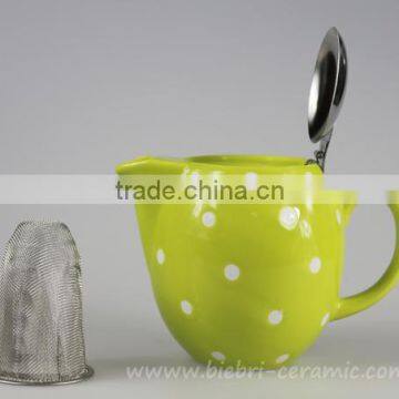 Green Color Glazed Ceramic Water Kettle And Teapot With Stainless Steel Lids And Infuser