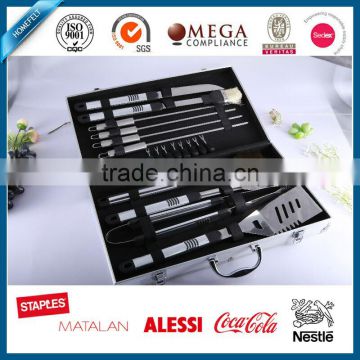 High quality travel used stainless steel bbq tool with aluminum case High-end Polish,FDA/LFGB/SGS