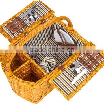 2 Persons Wicker Picnic Basket with 2 Wine Beverage Bottles