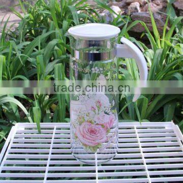 Juice glass jug with flower printing water galss kettle with flower printing