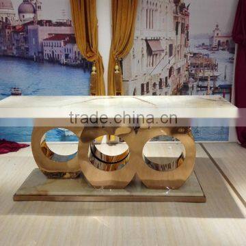 luxury natural marble stone golden stainless steel base dining table