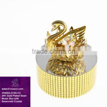 New Product 24K Gold Plated Swan Music Box for Wedding Gifts