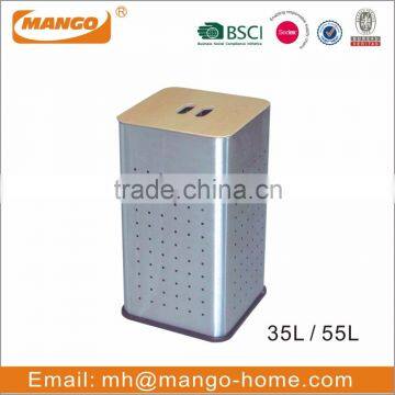 Square MDF Lid Stainless Steel Laundry Basket