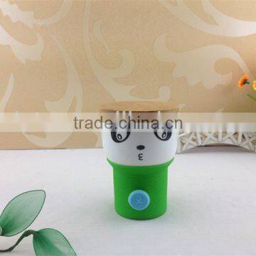 Silicone Cup With Wood Lid Ceramic Coffee Cup