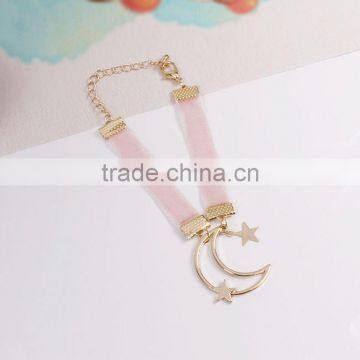 Gold Love Letter Moon Star Charms Bracelet Gold Chain Bracelet Silk Ribbon Bracelet