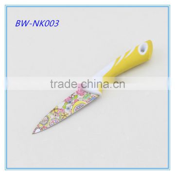 Flower Pattern Blade Non Stick Coating Paring Knife with Rubber Handle