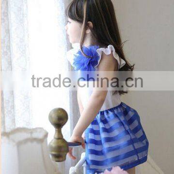 2015 Summer Girls Dress Girls Princess Stripe Dress 3D Flower Color Cute Pageant Party Wedding Costume Kids Clothing Best Gift photo-2