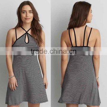 Black Stripe prom dress 95% Rayon, 5% Spandex KEYHOLE STRAPPY Y-neck modern dresses for fat women