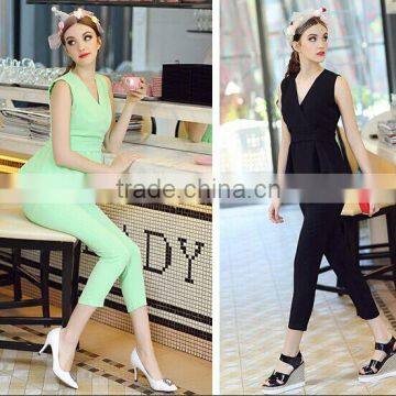 New Summer V Neck Green Color Ruffled Top With Slim Fitted Top and Pants Suit Fashion Matching Set photo-4