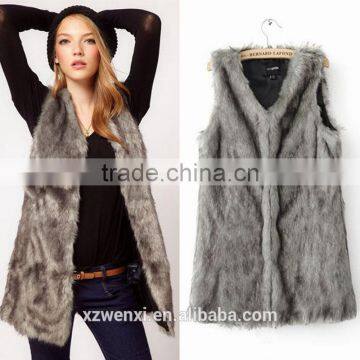 Europe and the United States hot sale v-neck sleeveless ladies long faux fox fur waistcoat