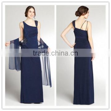 Navy Stretch Jersey Beaded Neck Gown With Shawl,designer clothing manufacturer in China