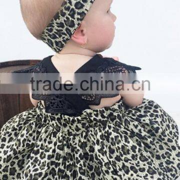 Wholesale Lace Fultter Sleeve Baby Girl Pom Pom Romper Leopard Print Childrens Dresses photo-3