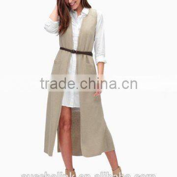 new fashion ladies chic sleeveless belted long vest wholesale