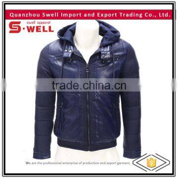 wholesale trendy royal blue padded winter men pu jacket