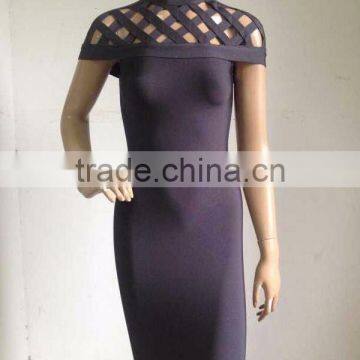 Brown Hollow Out Small O Neck 2015 New Fashion Bodycon Sexy Women's HL Bandage Dress Celebrity Party Dress photo-3