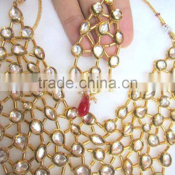 GOLD Kundan Meenakari Necklace Dangler EARRING Set photo-4