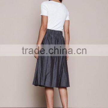 MGOO Elegant Hot Sale Black Midi Skirt With Pockets Fashion OEM African Skirts Chambray Flare Dress photo-2