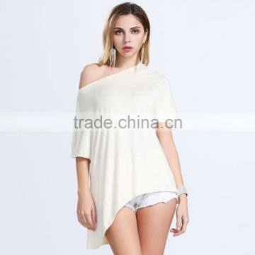 Chinese Factory Wholesale 2016 New Design Summer Loose Shoulder Blank Tee Shirt for Women photo-4
