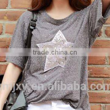 2016 shining t-shirt O-neck fashion design for girls