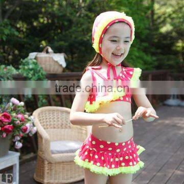 SR0351 3pcs Baby Girl Kids Hat+Bra+Shorts Swimsuit Bikini Strawberry Swimwear Clothes