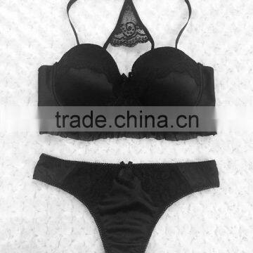 2016 girl ladies T-back bra and panty new design satin luxury quality factory price