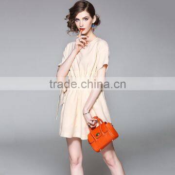 New Dresses Women Clothes Elegant Fashion Middle Sleeve Round Collar With Elastic Waist Dresses photo-5