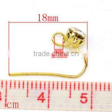 Gold Plated Rhinestone Earwire Hooks With Loop 18x12mm photo-2