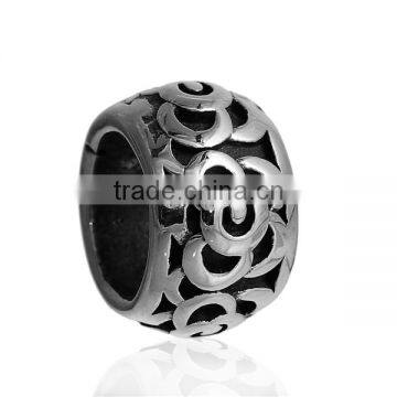 304 Stainless Steel Spacer Beads Drum Antique Silver Flower