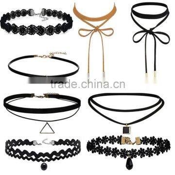 Charm 8Pcs/Set Gothic Punk Velvet Lace Choker Bead Pendant Necklace Jewelry