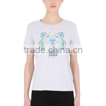 Custom Women Casual Short Sleeve Printed Cotton T Shirts,Oem Clothes Grey O Neck Printed T-Shirts For Women