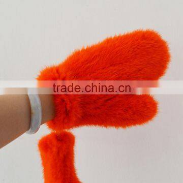 SJ932-08 Elastic Net Knitting Orange Color Dyed Mink Gloves