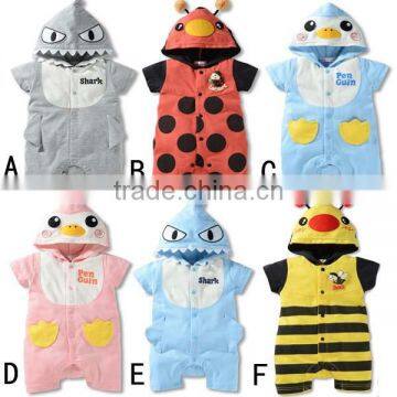 summer cartoon pattern hooded baby romper