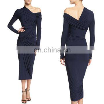 New fashion Long-Sleeve Drap Sheath dress plain pattern cocktail evening dress