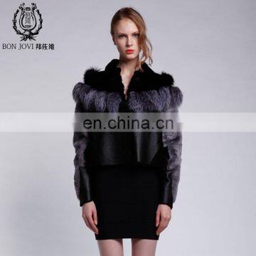 Sexy Style Silver Fox Fur Jacket New Brand Holland Sheep Fur Coat Winter Short Ladies Fur Leather Overcoat