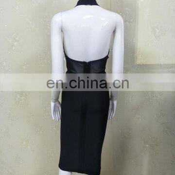 Women Halter Sleeveless Deep V Neck High Split Black Sexy Bodycon Club Party Dresses photo-3