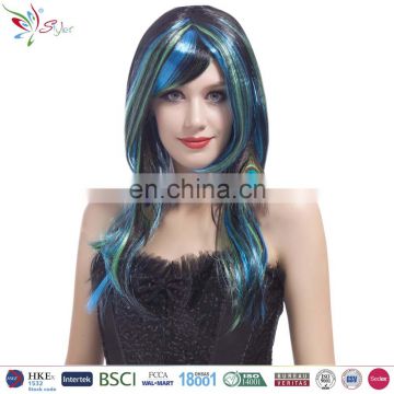 women halloween party synthetic hair wig fantastic peacock green ombre wig