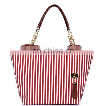 White Black Striped 100% Cotton Canvas Tote Bag Wholesale Custom Canvas Relaxation Handbag photo-4