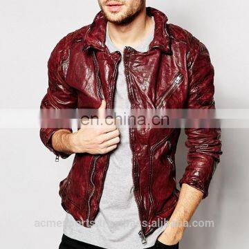 Waxed leather jacket Genuine sheepskin Leather Jacket for men high quality material