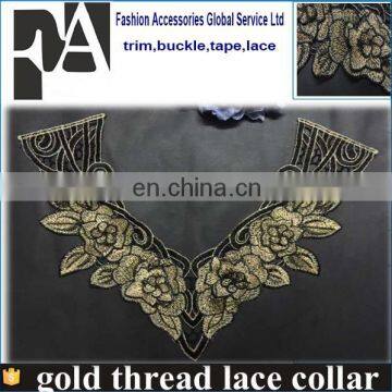 2016 new desinger neck patch gold lurex lace collar with fashion crochet lace floral neck trim