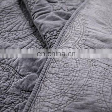 Comfortable Gray Color 100%cotton Velvet Embossed Quilt Bedspread /bedding Sheets Set 3d photo-5