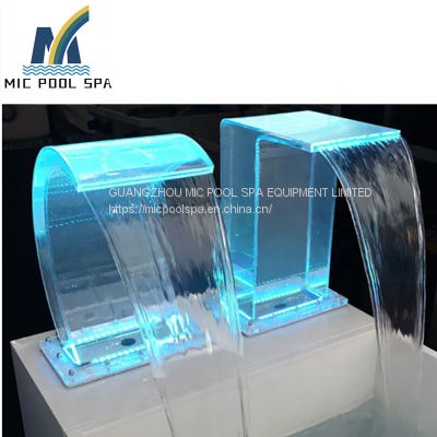 Hotselling  Acrylic swimming  pool  free standing hanging moon waterfall with colorful LED light