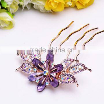 2015 new model fashion metal crystal flower hair fork full diamond