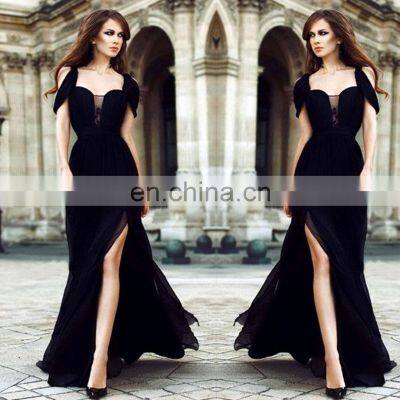 Dresspic Wedding Bridesmaid Dress Long Cold Shoulder Pleated Chiffon Formal Dress for Women photo-3