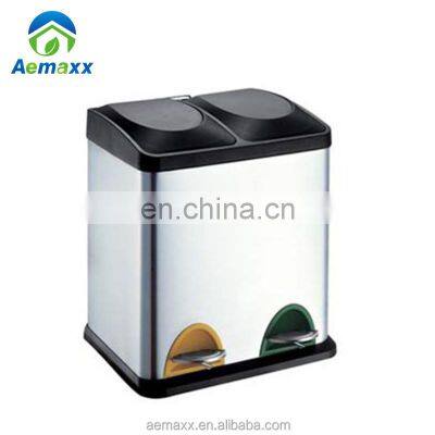 Хорошие отзывы. Нержавеющая стальная мусорная корзина для переработки с двумя отделениями. Мусорная корзина для кухни для переработки в разных цветах photo-2