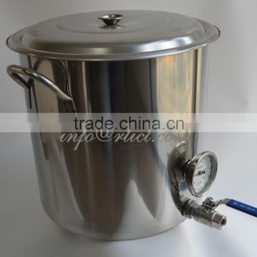 Polished Stainless Steel Brew Kettle,Stock Pot, Homebrew, With thermometer, Valve and all necessory fittings