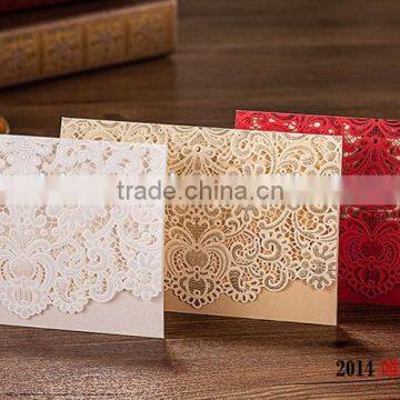 2016 Hot Sale Elegant Flower White Pocket Laser Cut Wedding Invitation Card