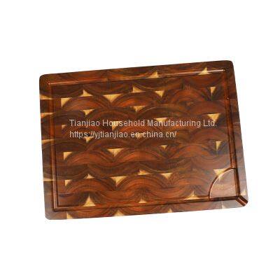 Acacia Wood End Grain Cutting Board With Built-In Compartments Juice Grooves Kitchen Wooded Chopping Board Butcher Block photo-2