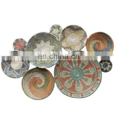 Hot Sale Collection Set of 9 Basket Wall Decor Boho Style Seagrass Wall Hanging Wicker Straw Fruit Tray Placemat Vietnam